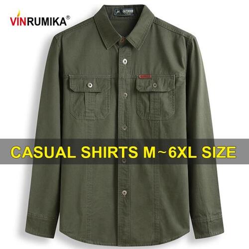 M-6XL 긴셔츠 남성 밀리터리 밀리터리 녹색 캐주얼의류 빅사이즈 m-5xl