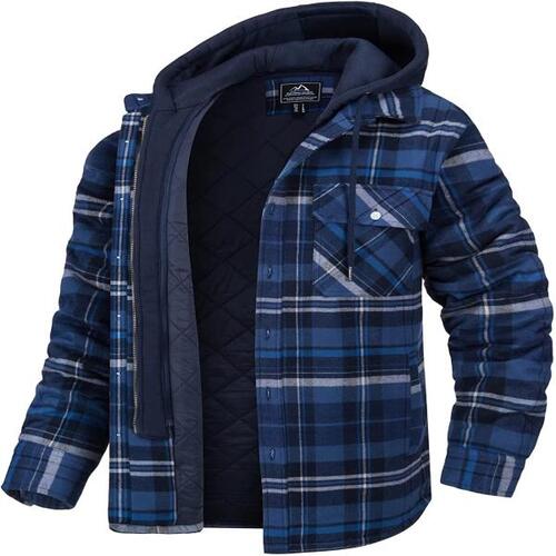 탈착식 후드 체크 무늬 재킷 퀼트 안감코트 두꺼운 후드 아웃웨어, 남성 플리스 셔츠, 플란넬
