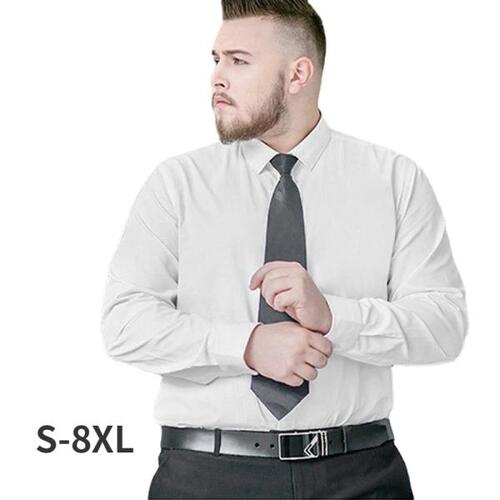 큰사이즈 남성 셔츠 비즈니스 정장 착용 단색 기본 긴화이트 플러스 뚱뚱한 남자 망 의류 8XL