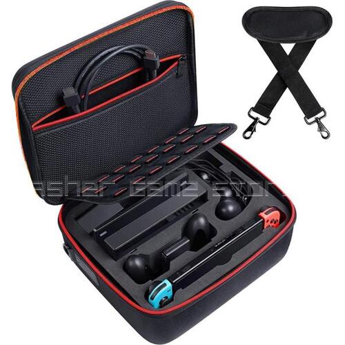 닌텐도 스위치 콘솔 액세서리용 하드 쉘 여행용 운반 케이스, 21 게임 슬롯 및 숄더 스트랩이 있는 보관 가방