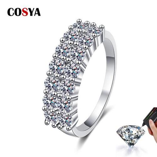 COSYA-100% 925실버 모이사나이트 반지, 여자을D 컬러 전체 다이아몬드 줄 약혼 결혼식 웨딩 고급 쥬얼리 선물