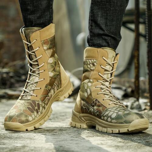 남자 하이킹 신발 가죽 밀리터리 부츠 품질 특별 전술 사막 전투 앵클 보트 밀리터리 작업 라이트 스노우