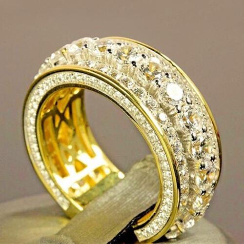 여자 24k 금도금 전체 다이아몬드 라운드 반지 남성 결혼 약혼 파티 액세서리 선물 쥬얼리