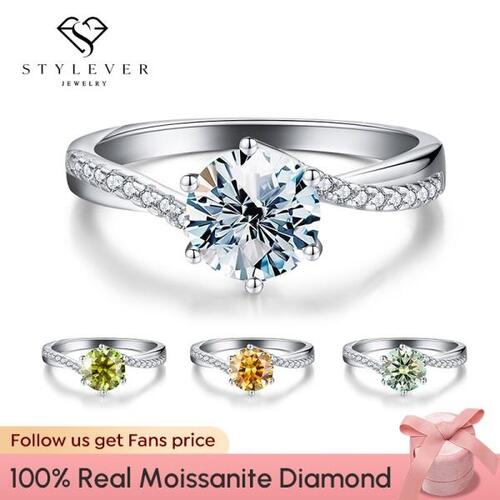 Stylever-럭셔리1ct D 컬러 멀티 모이사나이트 다이아몬드 트위스트 암 반지, 여자 925실버쥬얼리