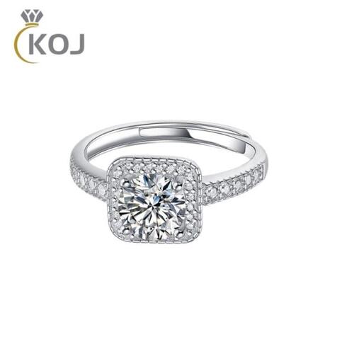 KOJ 925실버 1 캐럿 모이사나이트 클래식 행 다이아몬드 결혼 반지, 조절 가능한 약혼 결혼식 웨딩 쥬얼리