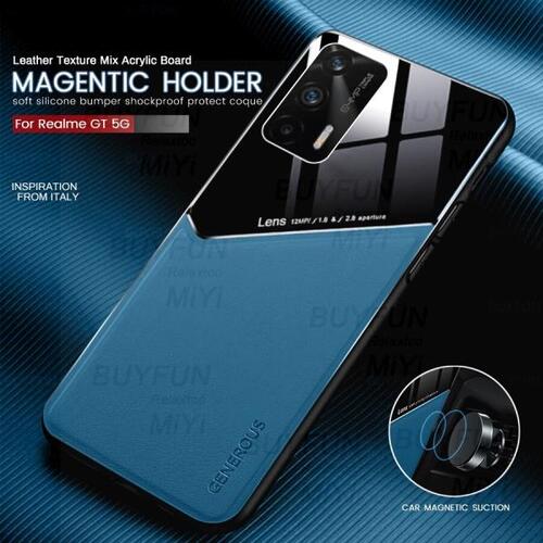 Realmi gt 6.43 용 가죽 질감 마그네틱 자동차 홀더 전화 커버, 소프트 실리콘 범퍼 충격 방지 코크