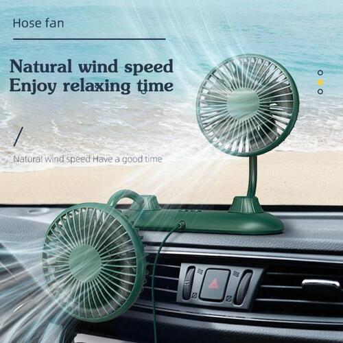 USB Powered Car Fan Adjustable Angle Rotatable Dual Dashboard Cooling Head Summer Accessories 3-Spee