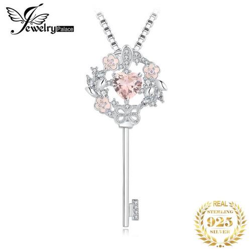 JewelryPalace- 플라워 하트 키 1.9ct 여자 핑크 모이사나이트 사파이어 925실버 펜던트 목걸이, 체인 미포함
