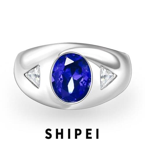 SHIPEI-솔리드 925실버 오발 컷 3 CT 탄자나이트 보석, 독특한 펑크 반지 여자을고급 쥬얼리 선물