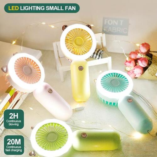 Mini Portable Fan USB Rechargeable LED Night Cooling Handheld Three Speed Level Adjustable for Home