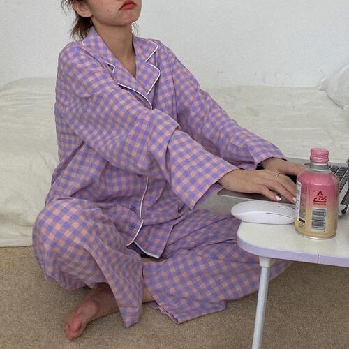 여자 잠옷 세트,캐주얼 루즈한 풀 소매 + 긴 바지 2 피스 정장 라운지웨어 홈 의류, Pjs 2022