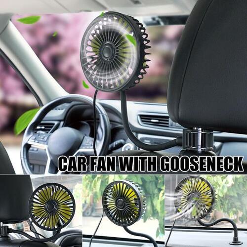 USB Car Fan with Flexible Gooseneck Dashboard Rear Seat Cooling 3 Speed Adjustment Portable Person f