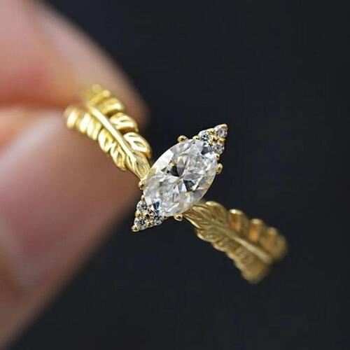 925실버 14K 금도금 깃털 스택 다이아몬드 반지,럭셔리 디자인 여자을트랜드 빈티지 쥬얼리
