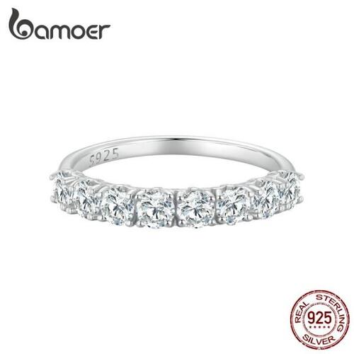 BAMOER-0.8CT D 컬러 VVS1 EX Lab 다이아몬드 라운드 모이사나이트 반지, 925실버 여자 약혼 결혼식 웨딩 쥬얼리