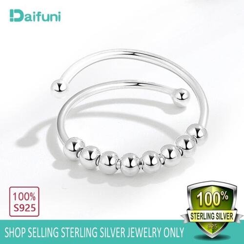 Daifuni-100% 925실버 자유롭게 회전비즈 반지, 여자을스트레스 나선형 쥬얼리 조절 가능