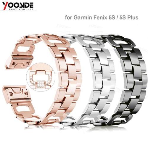 YOOSIDE-20mm 퀵 핏 블링 크리스탈 라인스톤 스테인레스 브레이슬릿, Garmin Fenix 5S/5s Plus 손목
