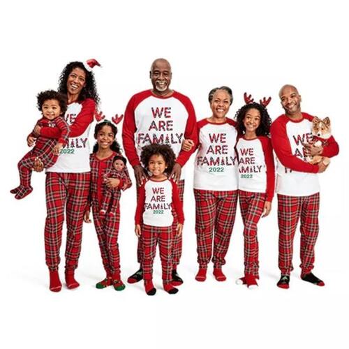 2022 빅사이즈 우리는 가족 크리스마스 일치하는 잠옷 레드 체크 무늬 세트