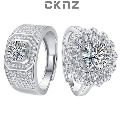 인증 된1.0/2.0 Ct 모이사나이트 다이아몬드 스털링 925 은반지, 연인 커플 독특한 하트 CKNZ 럭셔리 쥬얼리