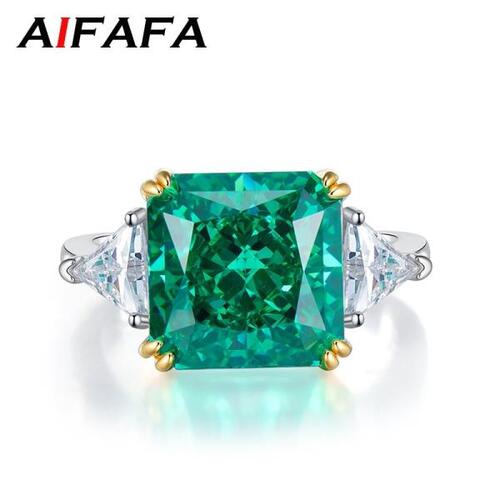 AIFAFA-100% 925실버 에메랄드 10x10mm 높은 탄소 다이아몬드 반지, 여자을결혼식 웨딩 고급 쥬얼리 파티 선물