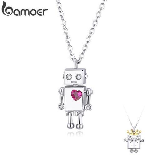 Bamoer-발렌타인데이 시리즈 925실버 로봇 연인 커플 펜던트 목걸이, 갈과 하트 쥬얼리SCN387,
