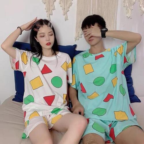 Pijama Sin Chan Man 파자마 코튼 반바지 세트, 일본 커플 잠옷 남녀용 여름