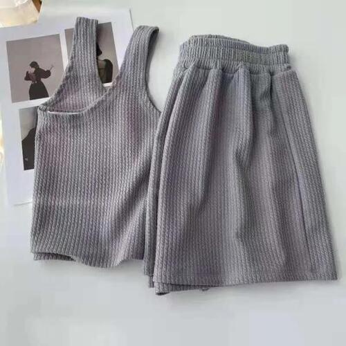 잠옷 세트 여자 2코튼 소프트 여름 라운드 넥 민 짧은 슬링 반바지 일본스타일 Homewear