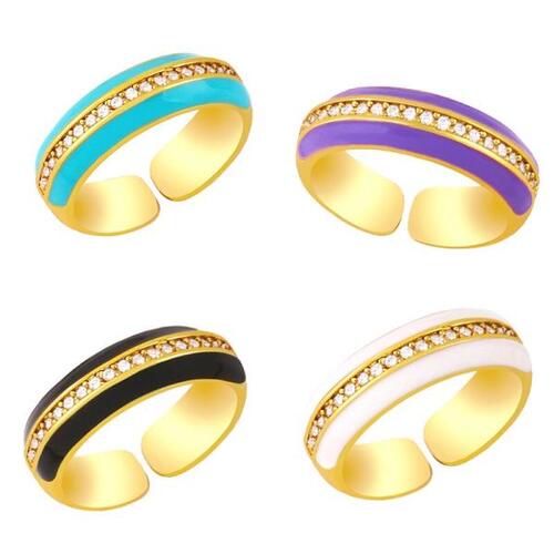 EYIKA캔디 여자 여러 가지 빛깔의 에나멜 조절 가능한 오픈 지르콘 반지 트렌디 레인보우 Stackable Ring Wedding Party Jewelry Gift