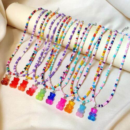 보헤미아거미 곰 펜던트 목걸이 초커여러 가지 빛깔의 쌀 구슬 목걸이, 여자 여자 선물