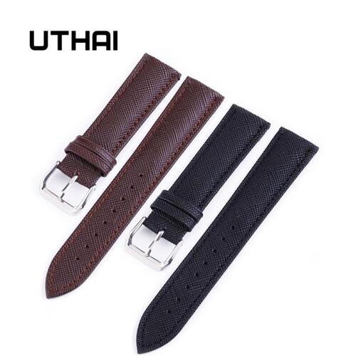UTHAI-천연가죽 스트랩 P01 22mm, 12-24mm, 시계 액세서리, 고품질 브라운 색상 시계 밴드