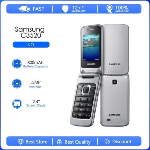 Samsung C3520 리퍼브 상품- 삼성 C3520 100% 잠금 해제 핸드폰, 영어 러시아어 키보드 및 1  보증