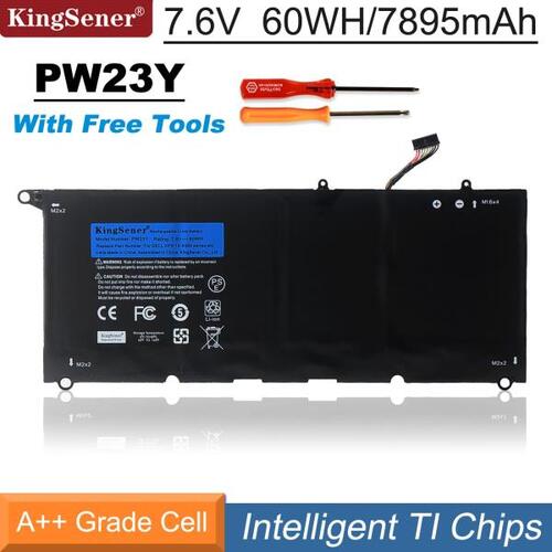 KingSener PW23Y DELL XPS 13 9360 시리즈 RNP72 TP1GT 7.6V 60WH 용 새 노트북 배터리 교체