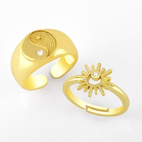 EYIKA디자인 금도금 와이드 태극권 음양 오픈 반지, 큐빅 지르콘 태양 손가락 Anillo 여자쥬얼리 선물