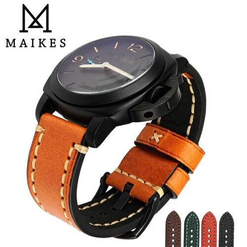 MAIKES-천연 암소가죽 시계 밴드, 20mm/22mm/24mm/26mm, 시계 밴드, 남자 시계 스트랩, 파네라이 팔찌