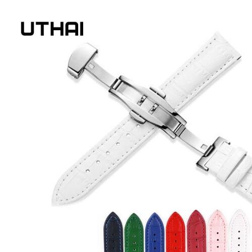 UTHAI-플러스 천연가죽 시계줄 Z09, 12-24mm, 유니버설 나비 버클, 스틸 버클 스트랩, 손목 벨트, 팔찌  도구