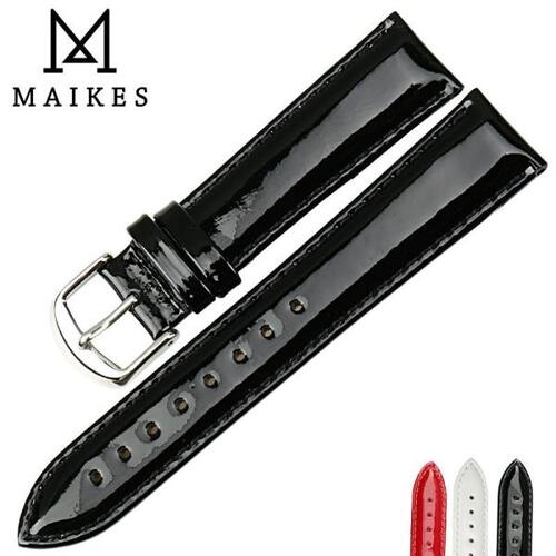 MAIKES-천연가죽 시계 밴드 12MM 14MM 16MM 18MM 20MM, 스트랩 시계 팔찌 블랙 페이턴트 가죽 시계 밴드 시계 액세서리