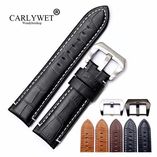 CARLYWET-22 24mm   가죽 시계 밴드, 핸드메이드 두꺼운 교체 손목 시계 밴드 스트랩 벨트 나사 버클