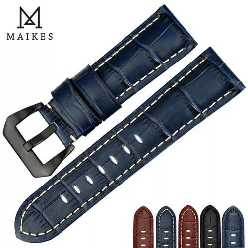 MAIKES-고품질 천연가죽 시계 스트랩, 22mm/24mm/26mm,  블루 시계 액세서리, 파네라이 시계 밴드용 시계 밴드