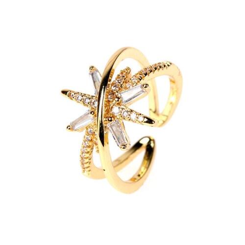 EYIKA-섬세한 화이트 큐빅 지르코니아 스타 문 조절 가능한 반지, 번개 골드 컬러 오픈 반지, 여자 너클쥬얼리