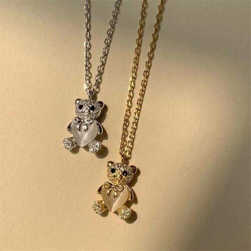 Hot Sale Zircon Cute Bear Charm Pendant Necklace for Women Girls Popular Party Wedding Jewelry Gifts