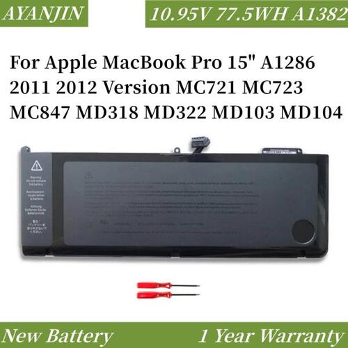 10.95V 77.5WH A1382 Apple MacBook Pro 15 &amp;quot;A1286 2011 2012 버전 MC721 MC723 MC847 MD318 MD322 MD10