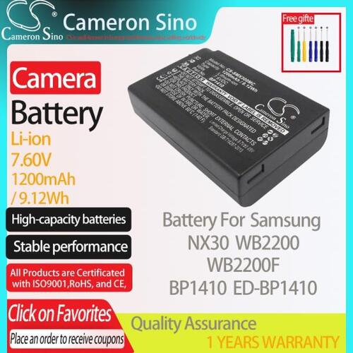CameronSino 배터리 삼성 NX30 WB2200 WB2200F 맞는 삼성 BP1410 ED-BP1410 디지털 카메라 배터리 1200mAh/9.12Wh 7.60V