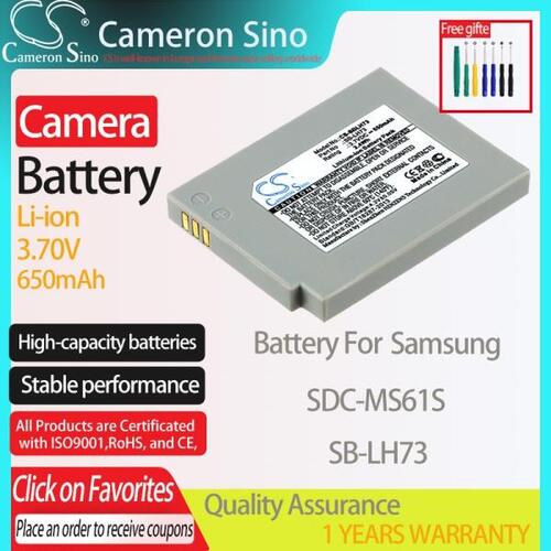CameronSino 배터리 삼성 SDC-MS61S 맞는 삼성 SB-LH73 디지털 카메라 배터리 650mAh 3.70 볼트 리튬 이온 그레이