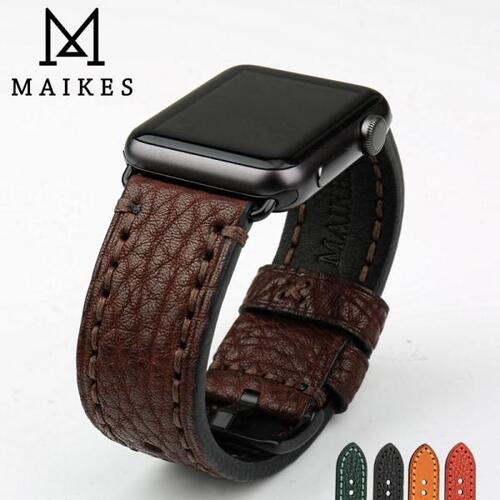MAIKES-천연가죽 시계 스트랩 교체 애플워치 밴드, 44mm 40mm 45mm 41mm 아이워치 시계 밴드 액세서리