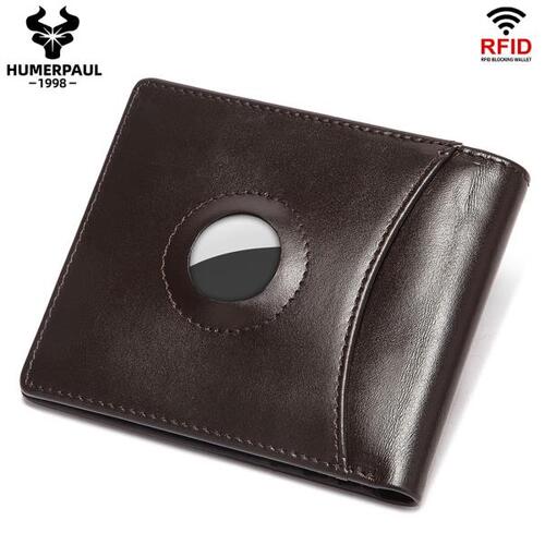 HUMERPAUL-남자 지갑, ID 윈도우 및 비밀 에어 태그 홀더 포켓이 있는 AirTag RFID 차단 이중 카드 홀더와 호환 가능