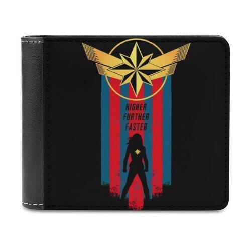 A Real Heroine V2 가죽 지갑, 남성 클래식 블랙 지갑, 신용 카드 홀더 , 남자 지갑, 캡틴 코믹스 댄버스 레드