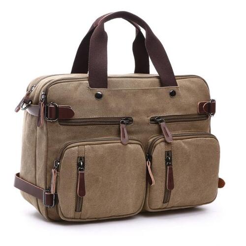 Men Canvas Bag Leather Briefcase Travel Suitcase Messenger Shoulder Tote Back Handbag Large Casual B