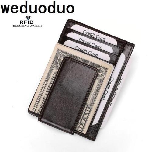 Weduoduo남자 카드 홀더 100%가죽 편리한 ID 포켓 은행 신용 카드 지갑 Anti-magnetic 얇은 카드 지갑