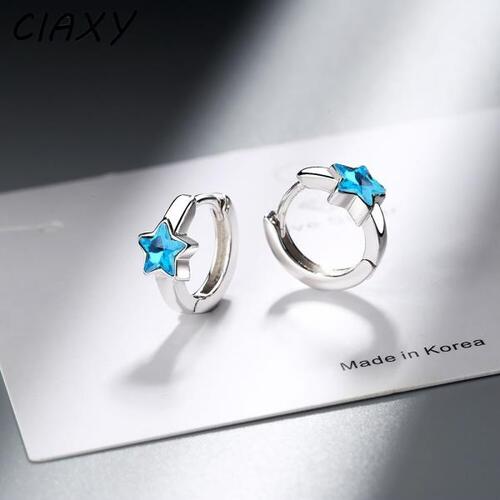 CIAXY-실버 컬러 블루 뾰족한 별 다섯 개 귀걸이, 여자있는 미니 크리스탈 귀걸이 쥬얼리 파티 선물