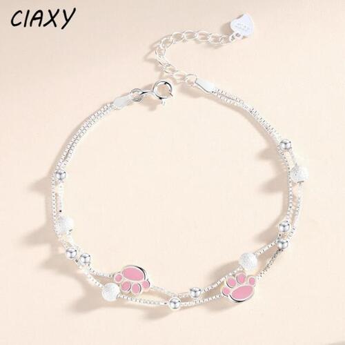 CIAXY-실버 색상 매력 여자 생일을귀여운 핑크 고양이 발톱 팔찌, 이중 팔찌 쥬얼리 선물