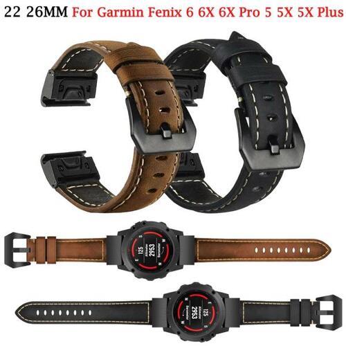22 26mm Garmin Fenix 6 용 가죽 스트랩 Garmin Fenix 5X 5 5 Plus 스마트워치 밴드 용 6X Pro Bracelet 퀵 릴리스 시계 밴드
